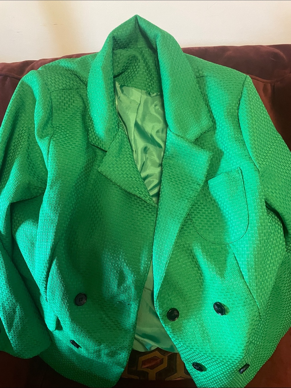 Green Textured Double-Breasted Women's Blazer Jacket